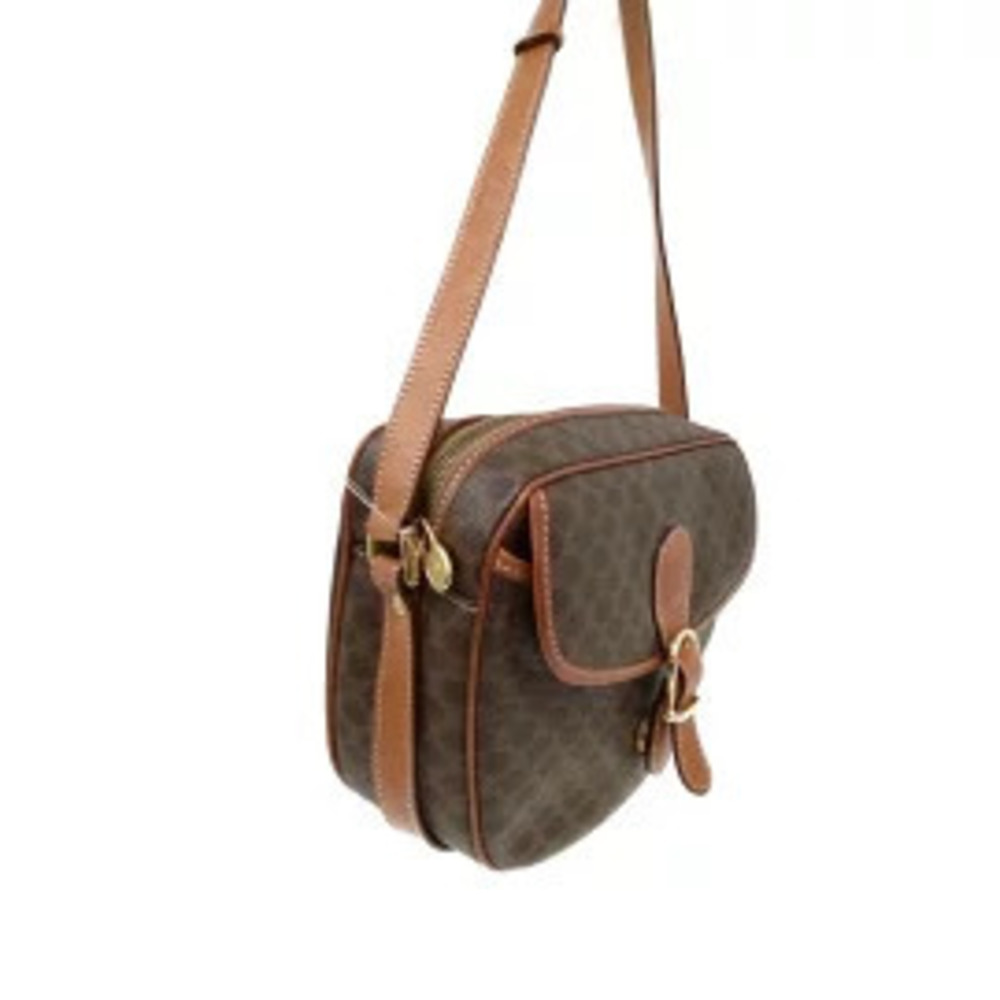 Celine Macadam Shoulder Bag Dark Brown Polyvinyl Chloride Leather